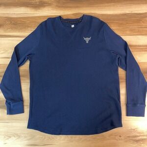Under Armour Project Rock Thermal Long Sleeve Shirt Mens XL Navy Blue Bull Logo